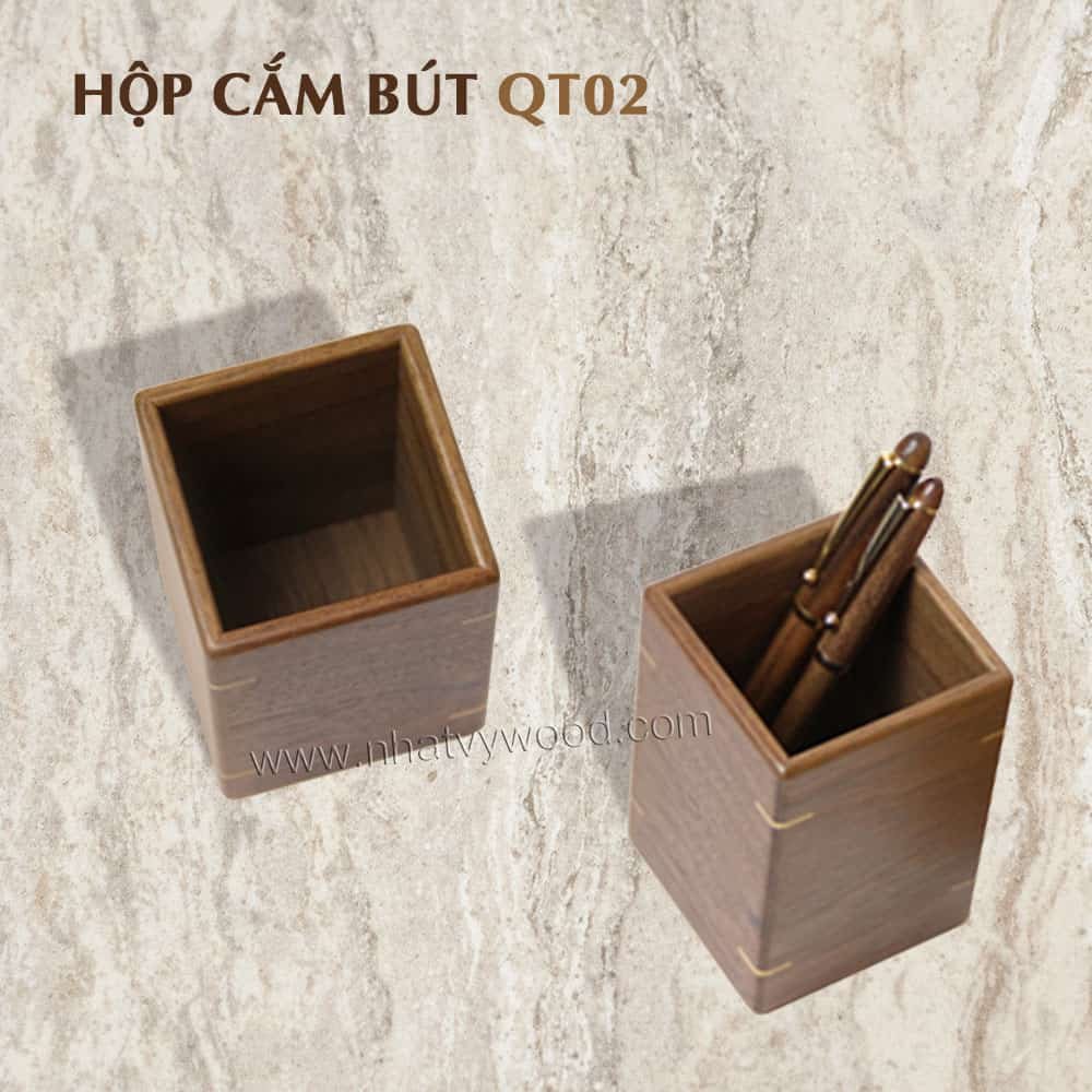 hộp cắm bút để bàn bằng gỗ NVQT02