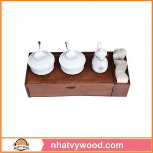Wooden utensil caddy NV5321 for restaurant
